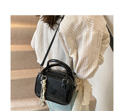 Top Handle Lettering Faux Leather Crossbody Bag