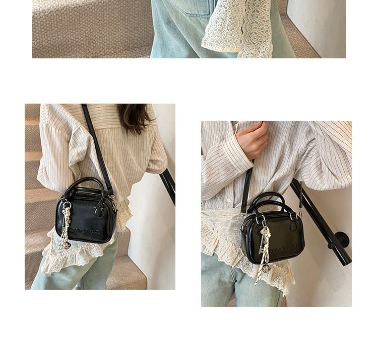 Top Handle Lettering Faux Leather Crossbody Bag