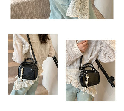 Top Handle Lettering Faux Leather Crossbody Bag