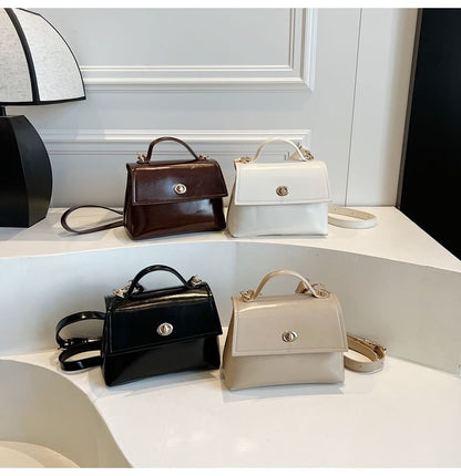 Top Handle Twist Lock Flap Faux Leather Crossbody Bag / Bag Charm / Set