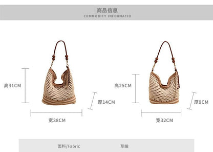 Beaded Strap Woven Tote Bag