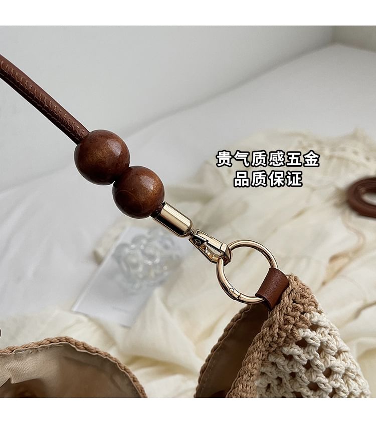 Beaded Strap Woven Tote Bag