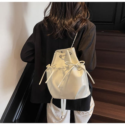 Chain Strap Plain Bow Faux Leather Backpack