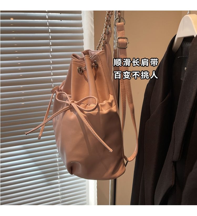 Chain Strap Plain Bow Faux Leather Backpack