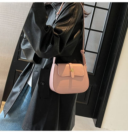 Plain Faux Leather Flap Crossbody Bag