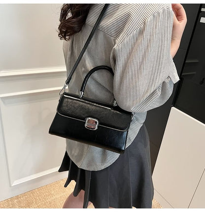 Top Handle Plain Faux Leather Flap Crossbody Bag
