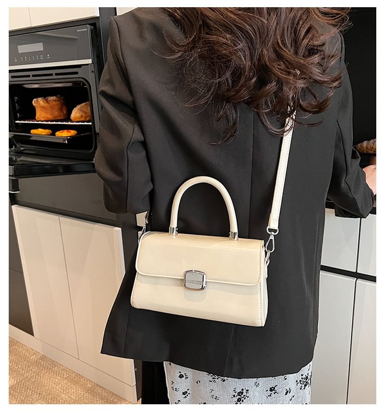 Top Handle Plain Faux Leather Flap Crossbody Bag