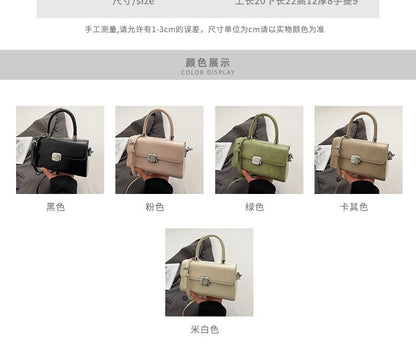 Top Handle Plain Faux Leather Flap Crossbody Bag