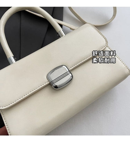 Top Handle Plain Faux Leather Flap Crossbody Bag