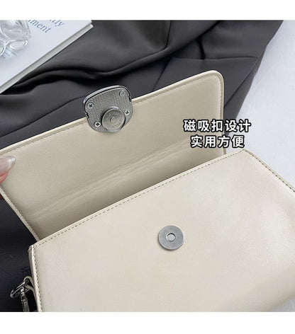 Top Handle Plain Faux Leather Flap Crossbody Bag