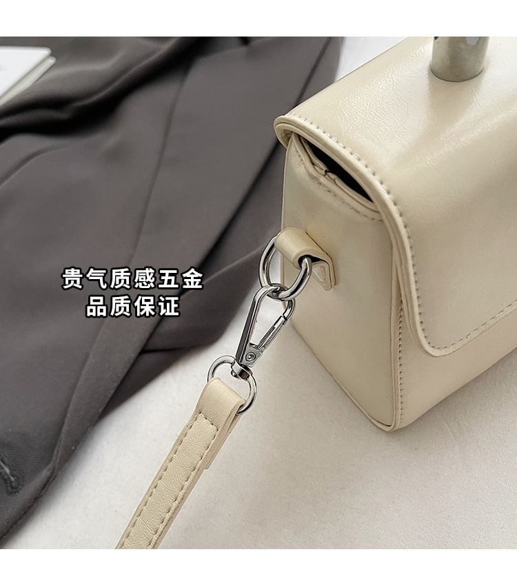 Top Handle Plain Faux Leather Flap Crossbody Bag
