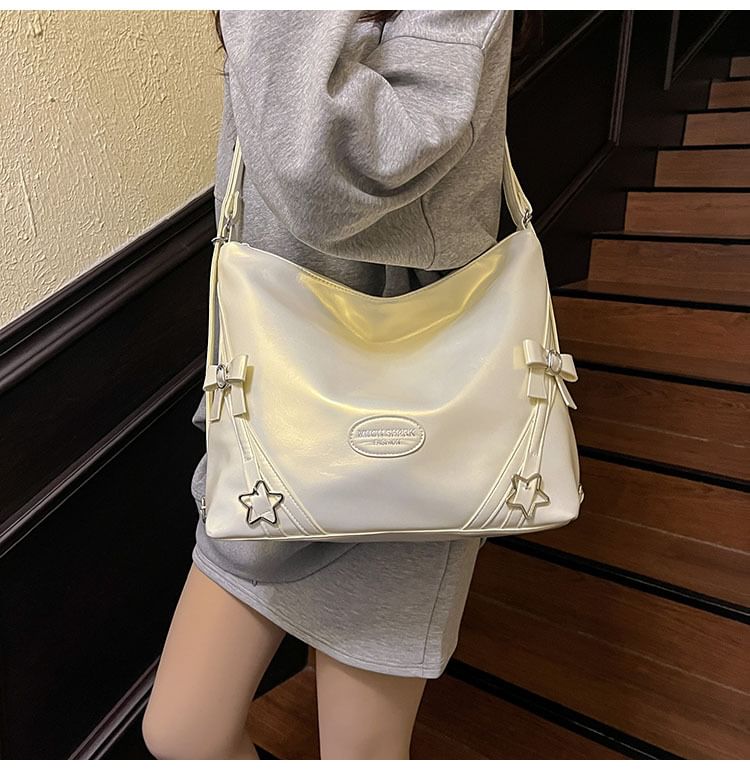 Bow Star Buckled Faux Leather Crossbody Bag