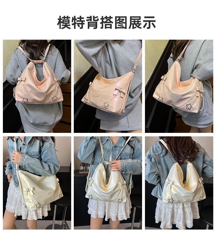 Bow Star Buckled Faux Leather Crossbody Bag