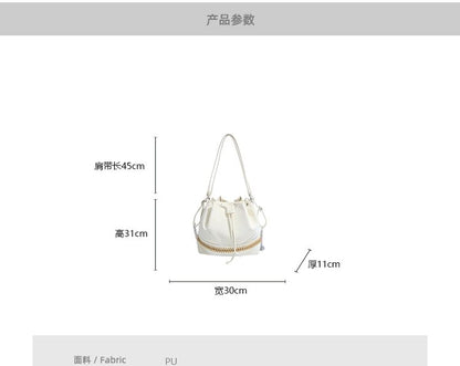 Two Tone Drawstring Faux Leather Bucket Bag