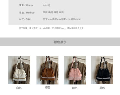 Two Tone Drawstring Faux Leather Bucket Bag