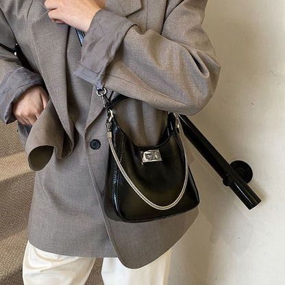 Top Handle Twist Lock Faux Leather Crossbody Bag