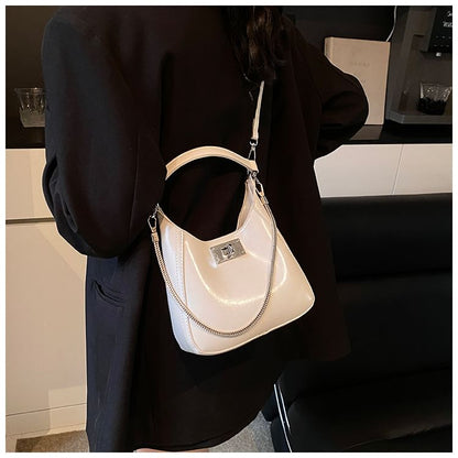 Top Handle Twist Lock Faux Leather Crossbody Bag