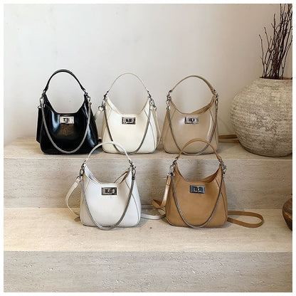 Top Handle Twist Lock Faux Leather Crossbody Bag