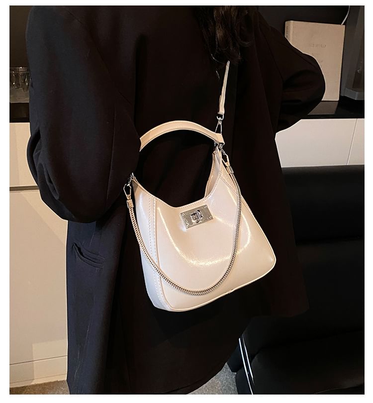 Top Handle Twist Lock Faux Leather Crossbody Bag