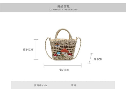 Top Handle Mushroom Applique Straw Crossbody Bag