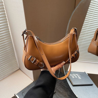 Plain Buckled Faux Leather Crossbody Bag