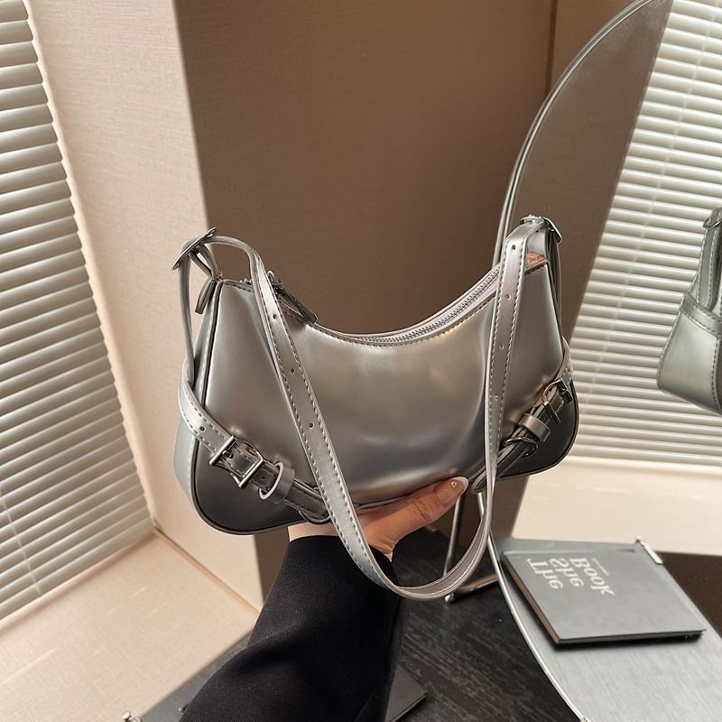 Plain Buckled Faux Leather Crossbody Bag