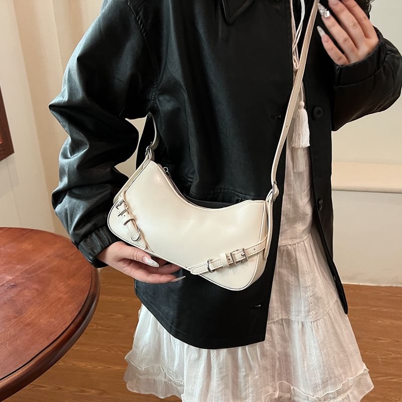 Plain Buckled Faux Leather Crossbody Bag