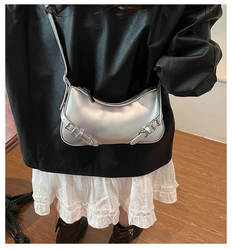 Plain Buckled Faux Leather Crossbody Bag