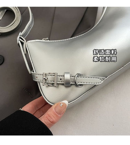 Plain Buckled Faux Leather Crossbody Bag