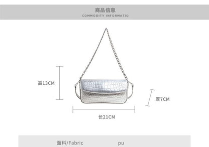 Chain Strap Textured Faux Leather Flap Crossbody Bag