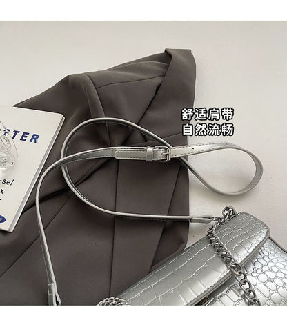 Chain Strap Textured Faux Leather Flap Crossbody Bag