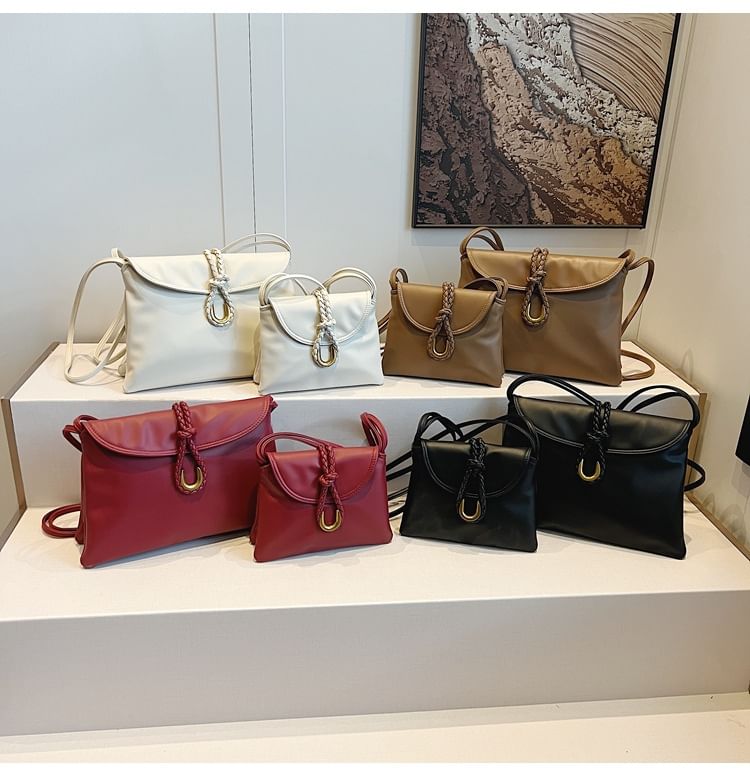 Plain Knot Faux Leather Flap Crossbody Bag