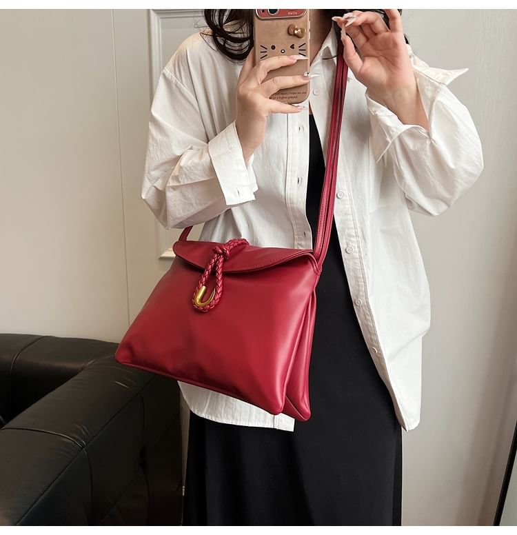 Plain Knot Faux Leather Flap Crossbody Bag