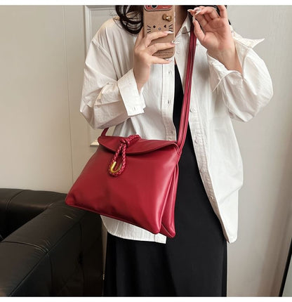 Plain Knot Faux Leather Flap Crossbody Bag