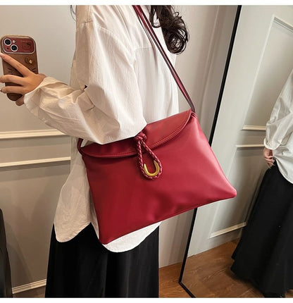 Plain Knot Faux Leather Flap Crossbody Bag