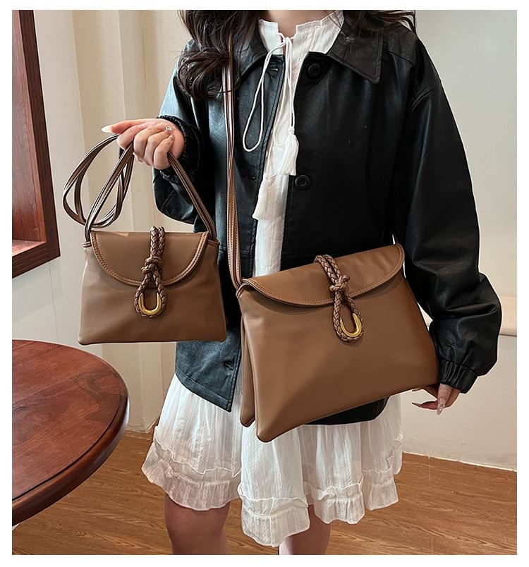 Plain Knot Faux Leather Flap Crossbody Bag
