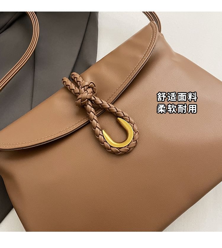 Plain Knot Faux Leather Flap Crossbody Bag