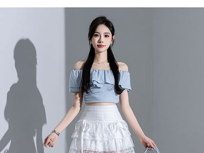 High Waist Bow Accent Tiered Lace Mini A-Line Skirt
