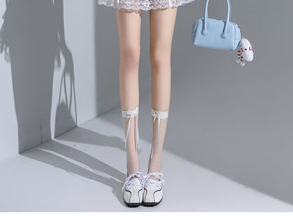 High Waist Bow Accent Tiered Lace Mini A-Line Skirt