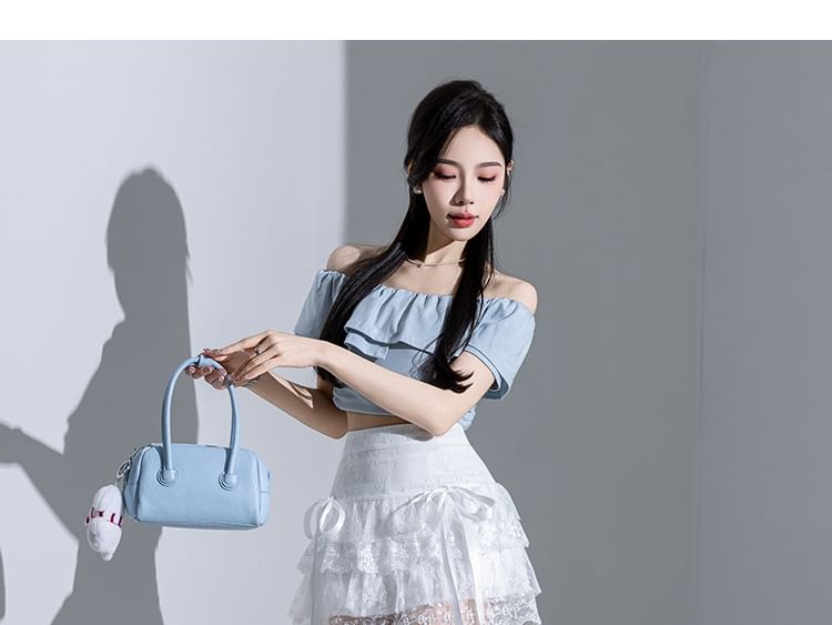 High Waist Bow Accent Tiered Lace Mini A-Line Skirt