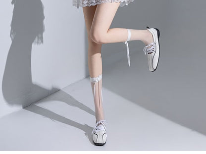 High Waist Bow Accent Tiered Lace Mini A-Line Skirt