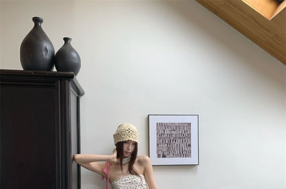 Floral Print Ruched Ruffle Hem Tube Top