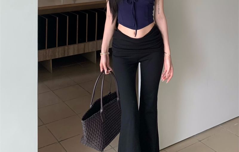 Sweetheart Neckline Off-Shoulder Plain Bow Accent Slim Fit Crop Top