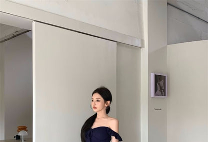 Sweetheart Neckline Off-Shoulder Plain Bow Accent Slim Fit Crop Top