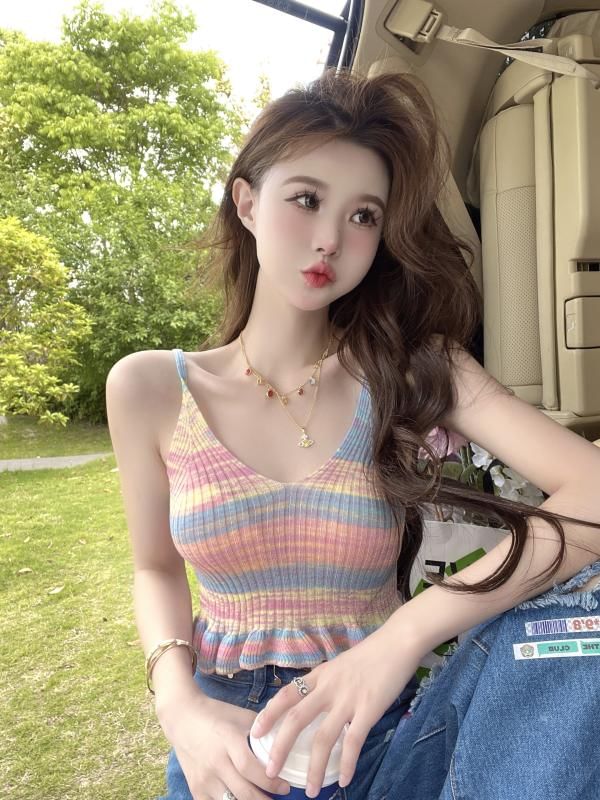 V-Neck Tie Dye Ruffle Hem Crop Camisole Top