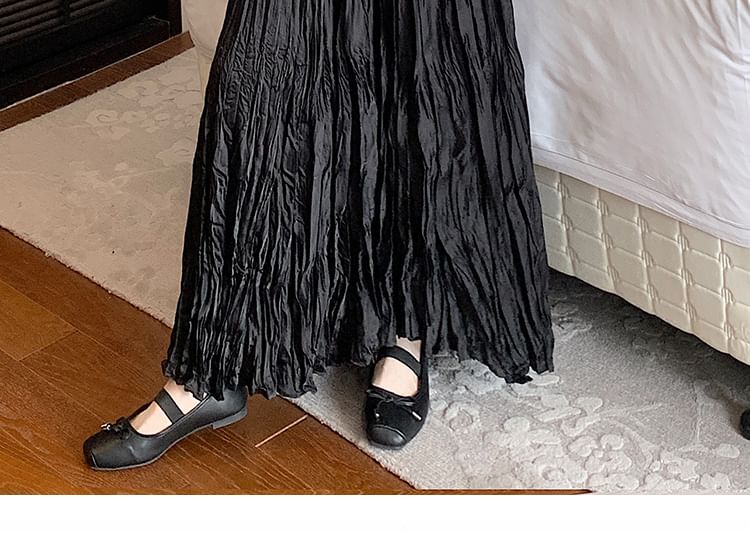 High Waist Plain Asymmetrical Crinkle Maxi A-Line Skirt