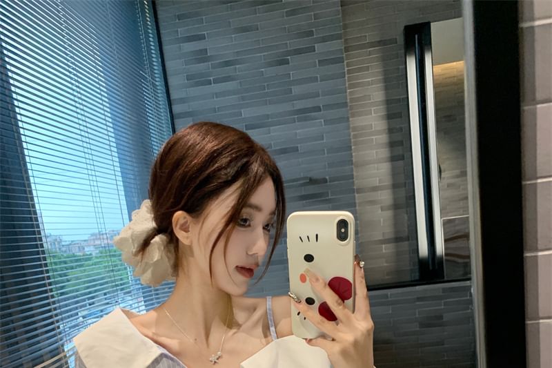 Long-Sleeve Cold Shoulder Striped Asymmetrical Button-Up Blouse