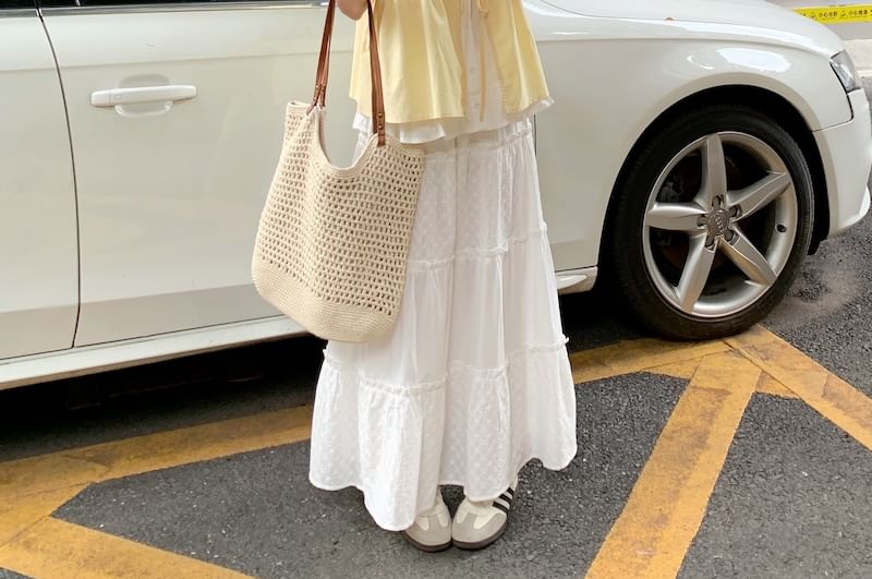 Mock Two-Piece Sleeveless Two Tone Frill Trim Tie Front Blouse