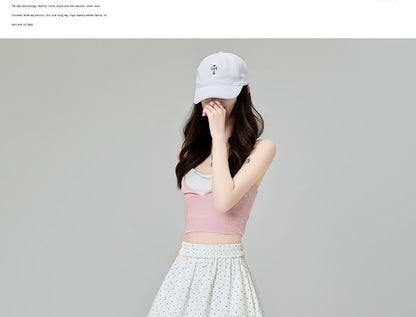 High Waist Dotted Lace Panel Midi A-Line Skirt