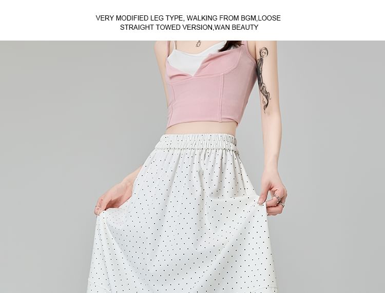 High Waist Dotted Lace Panel Midi A-Line Skirt